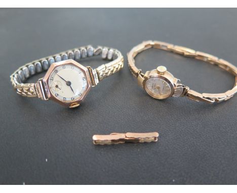 Two watches - Each with a 9ct gold case to the expandable bracelet strap - Together with an additional bracelet link - Total 