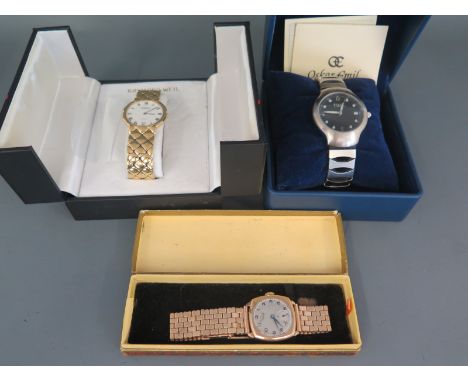 Raymond Weil of Geneve - 18 K gold plated Gents wristwatch, an Oskaz Emil Gents watch - chronograph, 9 ct gold cased Verity w