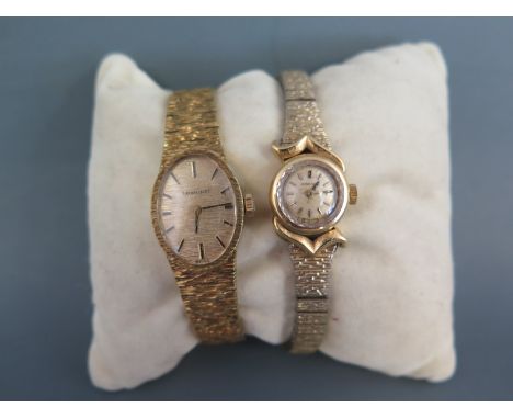 A 1940's Longines ladies 18ct gold cocktail watch having fancy scroll lugs and case with harlequin crystal bevel, cream dial 