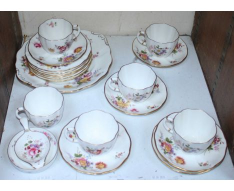SECTION 24. A Royal Crown Derby part tea set including some 'Derby Posies' pattern pieces, comprising of cups, saucers and pl