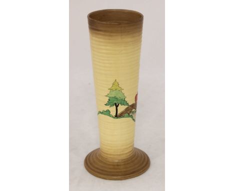 A Clarice Cliff 'Lorna' pattern vase, shape '613', base marked 'Wilkinson England'. 27cm high.