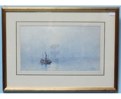 Frederick Elliott (Australian 1864-1949) Seascape with steamer and sailing ship, signed, watercolour. Mounted, glazed and fra