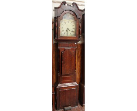 A mahogany 30-hour longcase clock, with painted dial, Roman numerals and calendar aperture, marked 'Wilkinson, Leicester', sw