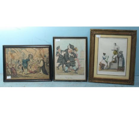 After Gillray 'Visiting the sick,' hand-coloured print, together with 'Vicar and Moses' after Rowlanson, French print lithogr