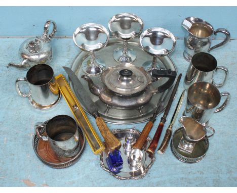 A quantity of silver-plated items including three twisted-stem goblets by Valero, water jug by Mackay & Chisholm, Walker & Ha