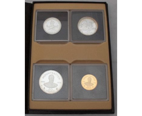 A Turks and Caicos Islands 1979 four coin set comprising 5, 10 and 20 Crowns, struck in .500 grade fine silver, and a 100 Cro