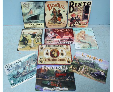 Ten various reproduction tin advertising signs lithographed from original enamel signs (10)