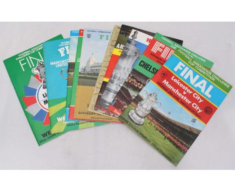 Nine FA Cup Final programmes, Leciester v Man City 1969, Chelsea v Leeds 1970 (and Replay Programme), Arsenal v Liverpool 197