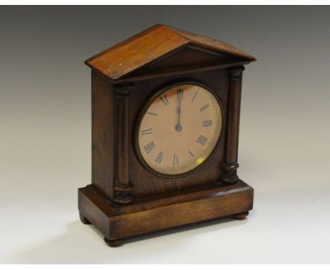 A late 19th century walnut mantel clock, architectural case, c.1905
