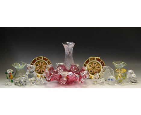 Swarovski Squirrel, Elephant, Swan; glass paperweights in the form of a Rabbit, Bear; Duck;a pair of Royal Crown Derby 1128 p