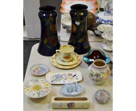 Decorative Ceramics and Glass - a pair of H and K Tunstall vases; Poole pottery; Bunnykins; Isle of Wight glass ;  etc qty 