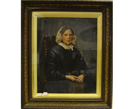 Pictures - an overpainted portrait, of a Victorian lady, seated wearing a black dress and lace bonnet, 45cm x 35cm;  a Vanity