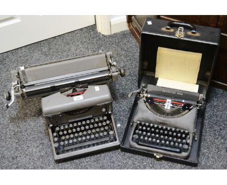 Two typewriters - an Imperial Typewriter Co Ltd, Leicester ; another,  Remington Rand Inc, cased with instruction manual