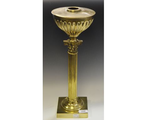 A Victorian brass Corinthian column oil lamp base, c.1880