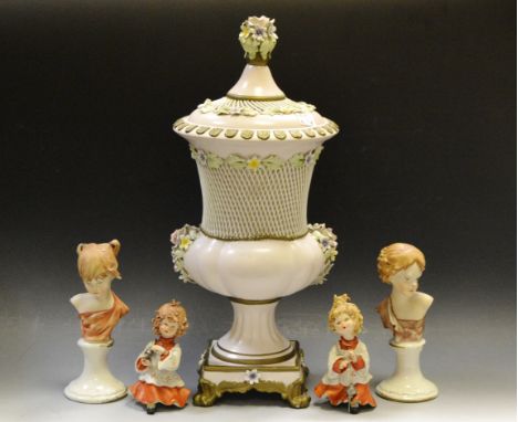 An Italian dressing table set; a pair of Nao figures; etc