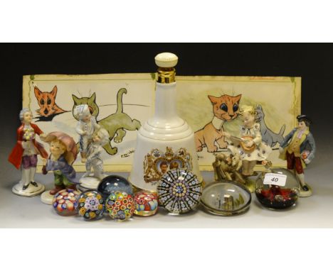 Ceramics and Glass - Milliefiore paperweights; Bells commemorative decanter; Hummel figure; etc qty