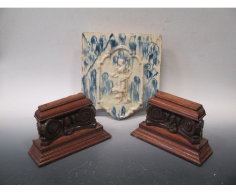Antique ceramic tile fragment and furniture mounts  