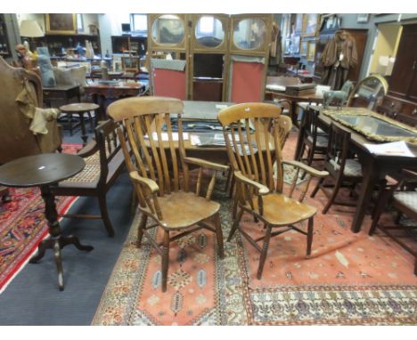 A near pair of ash and elm comb back armchairs together with four elm seated dining chairs (6)  