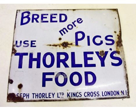 An old enamel sign Breed More Pigs Use Thorleys Food, 68 x 80 cm