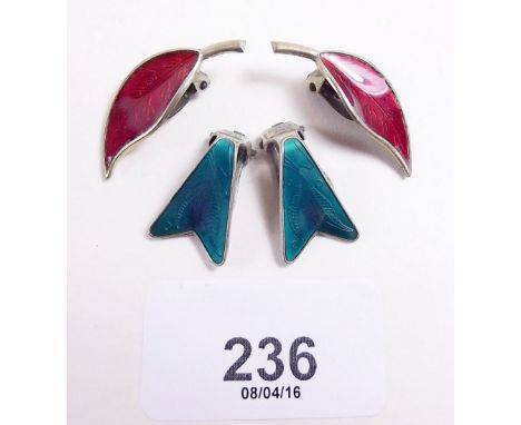 Two pairs of David Anderson silver and enamel clip on earrings 