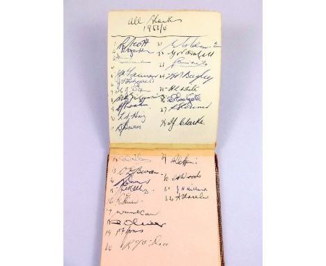 An autograph book of sporting interest including Rugby Union All Blacks team 1953/4, England  v Wales both teams 17.1.53 matc