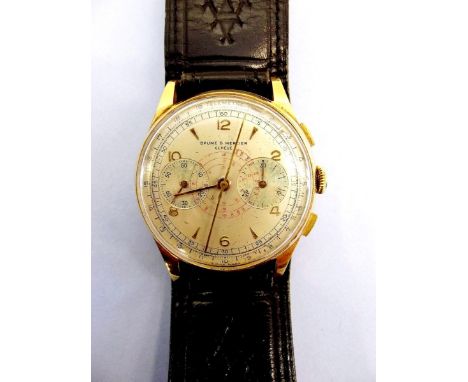 A Baume and Mercier 18 carat gold gentleman's chronograph  wrist watch with two subsidiary dials for seconds and minutes, tac