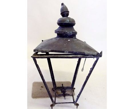 A large copper Victorian gas street lantern, 18" square by Foster & Pullin, Bradford