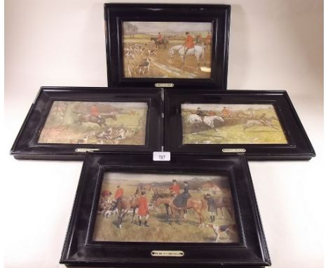 Four hunting prints - framed and glazed - 16 x 26cm 