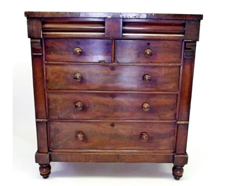 A Victorian mahogany Scotch chest of two short and three long drawers 