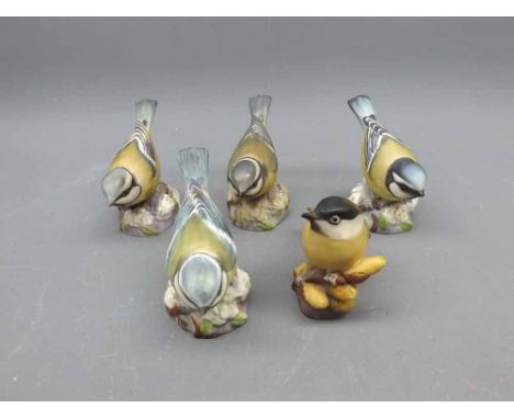 Group of Royal Worcester blue-tits and marsh tit (5) 