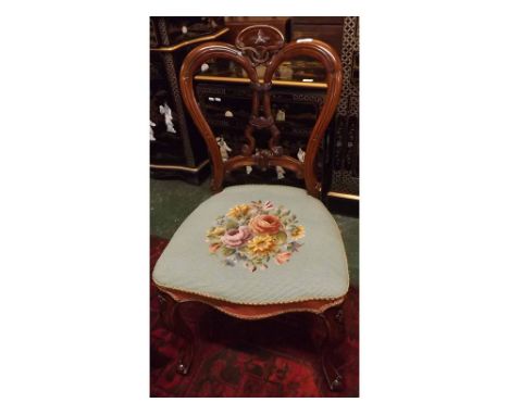 William IV cabriole leg mahogany dining chair, with later floral tapestry seat  