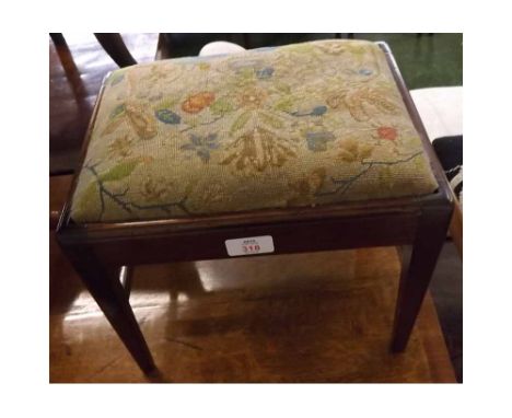 Small 19th century mahogany rectangular footstool with tapestry top