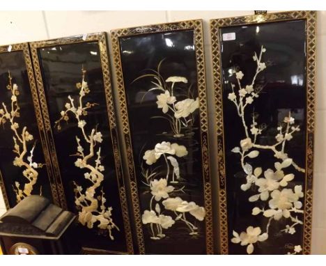 Set of four modern Oriental mother-of-pearl decorated wall panels, 36" high (4) 