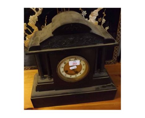 Late 19th or early 20th century black slate mantel clock, in architectural case, 15" high 