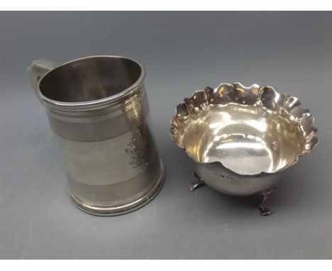 Mixed Lot: Birmingham hallmarked silver tankard with engine-turned decoration, together with a further Sheffield hallmarked s