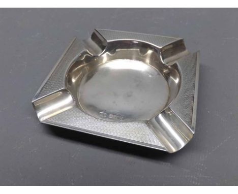 Small 20th century Sheffield hallmarked silver ashtray, with engine-turned detail, 3 1/2" wide 