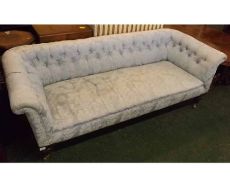 Victorian button back floral upholstered three-seater sofa, approx 75" wide  