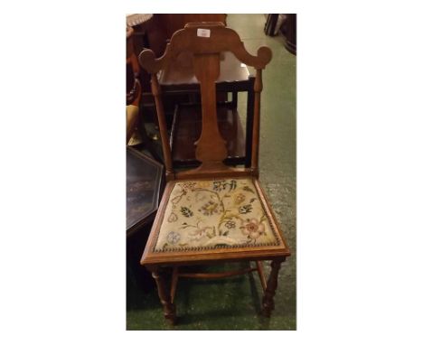 Single late 19th century oak side chair, with tapestry seat 