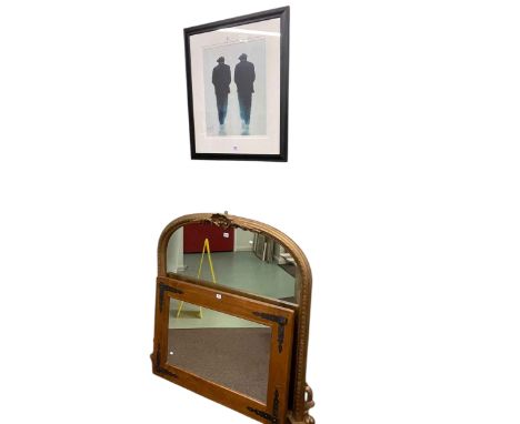 Painted gilt framed arched top overmantel mirror, Laura Ashley Portobello wall mirror, framed print and twelve branch chandel