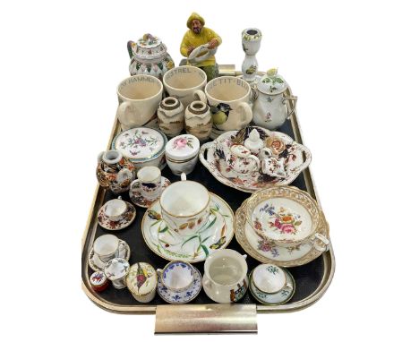 Herend candlestick and lidded jug, three Emma Bridgewater mugs, cabinet cups and saucers, pair of small Satsuma vases, etc.