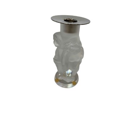 Lalique cherub candlestick with silver plated top, 14cm.