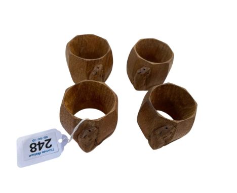 Robert Thompson of Kilburn 'Mouseman' oak napkin rings x 4.