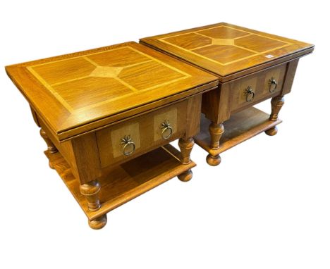 Pair Barker & Stonehouse single drawer two tier lamp tables, 48cm by 55.5cm by 55.5cm.