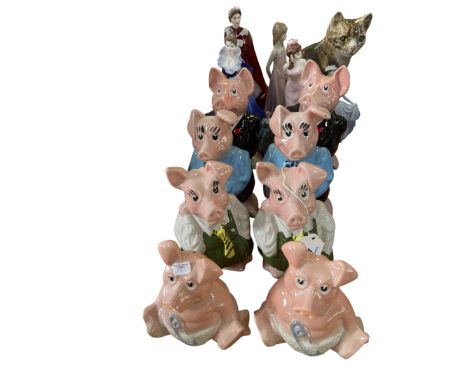 Collection of Natwest Pigs, Winstanley kitten, Coalport and Royal Worcester figurines, etc.