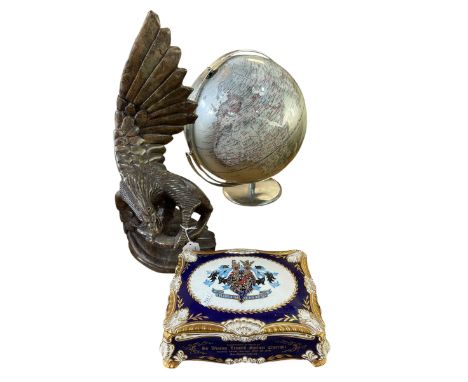 Winston Churchill limited edition cigar box, stone eagle and a globe.