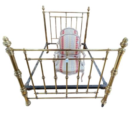 Late Victorian satin brass double bedstead.
