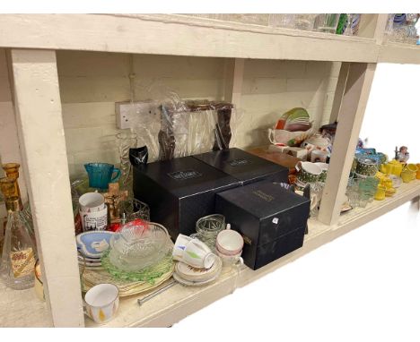 Stuart boxed decanters, tantalus stand, boxed Caithness monogram bowl, decorative pottery, etc.