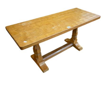 Robert Thompson of Kilburn 'Mouseman' rectangular adzed oak coffee table, 44.5cm by 91.5cm by 37.5cm.