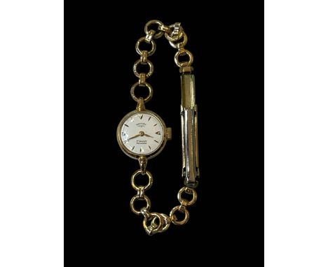 Ladies 18 carat gold Rotary wristwatch with rolled gold strap.