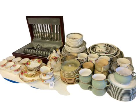 Part canteen of cutlery, Royal Albert Old Country Roses, Portmerion, Denby, etc.
